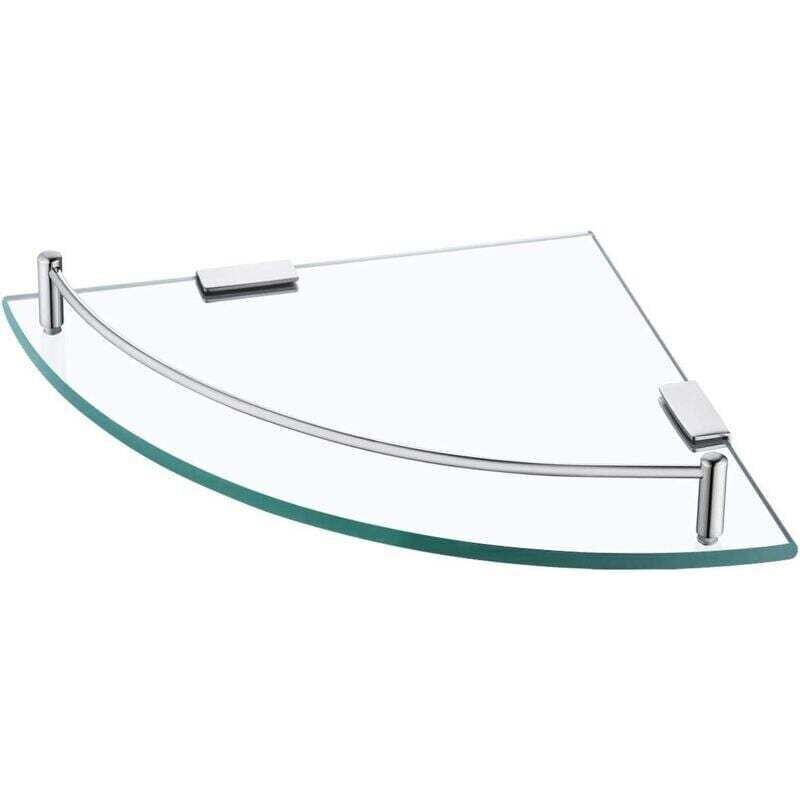 Eckwandregal Fürs Badezimmer – 8 Mm Starkes Sicherheitsglas, Gebürsteter Edelstahl, Integrierte Handtuchstange, Einfache Montage