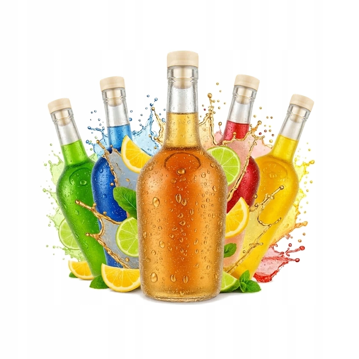 Set Mit 5 Gloria Glasflaschen À 500 Ml Für Liköre Und Säfte + Korken