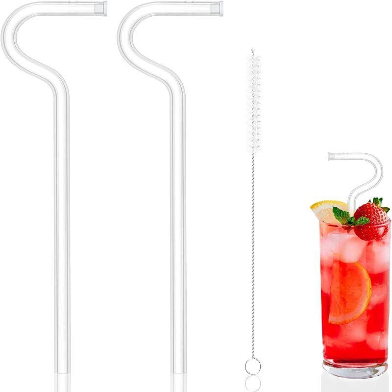 (2 Strohhalme + 1 Reinigungsbürste) Original Wiederverwendbarer Glasstrohhalm, Flötenförmiges Design Zum Horizontalen Anlegen An Die Lippen, Faltenfrei.