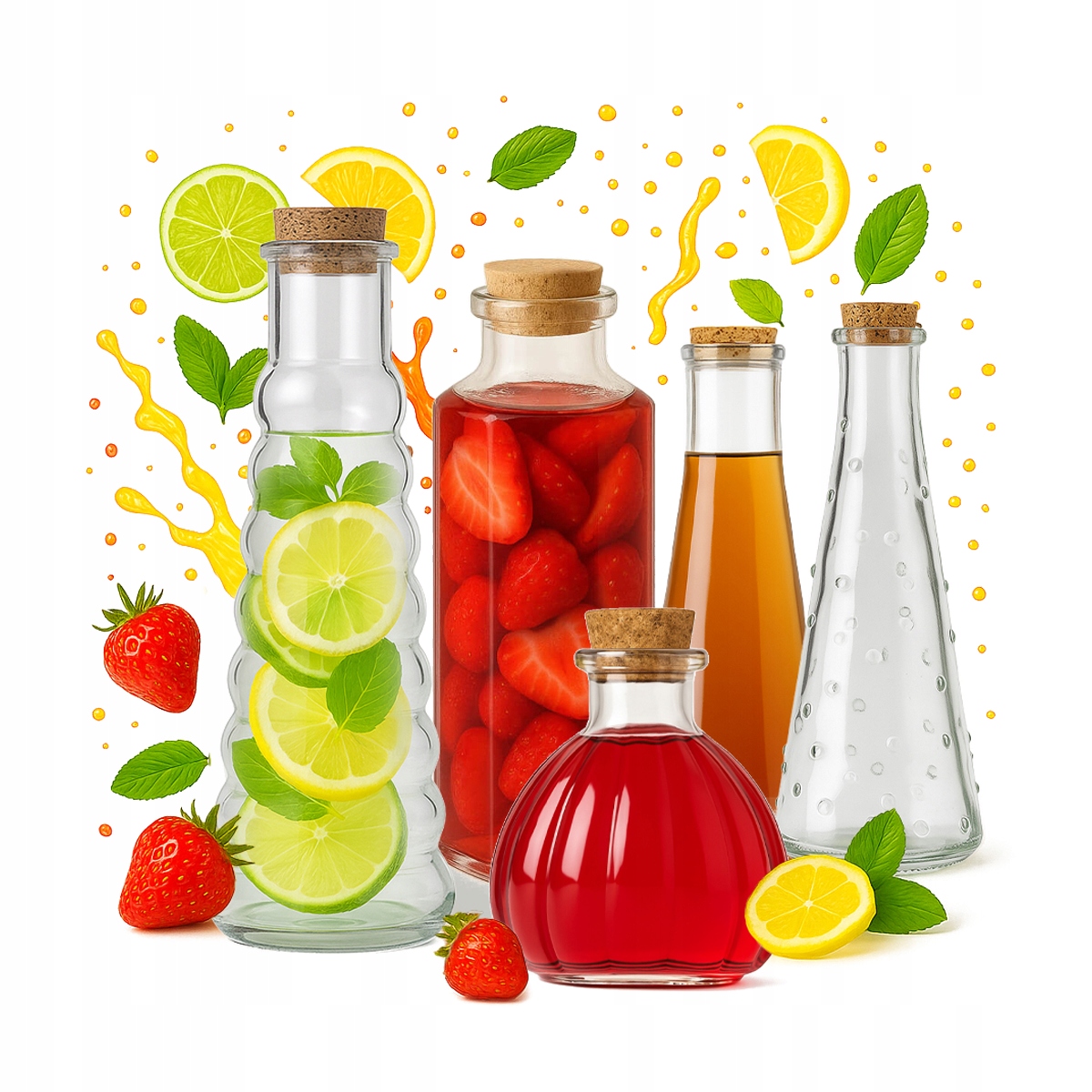 Set Mit 5 Glasflaschen Für Liköre, Karaffen, Einzigartig, Stilv, Für Zuhause