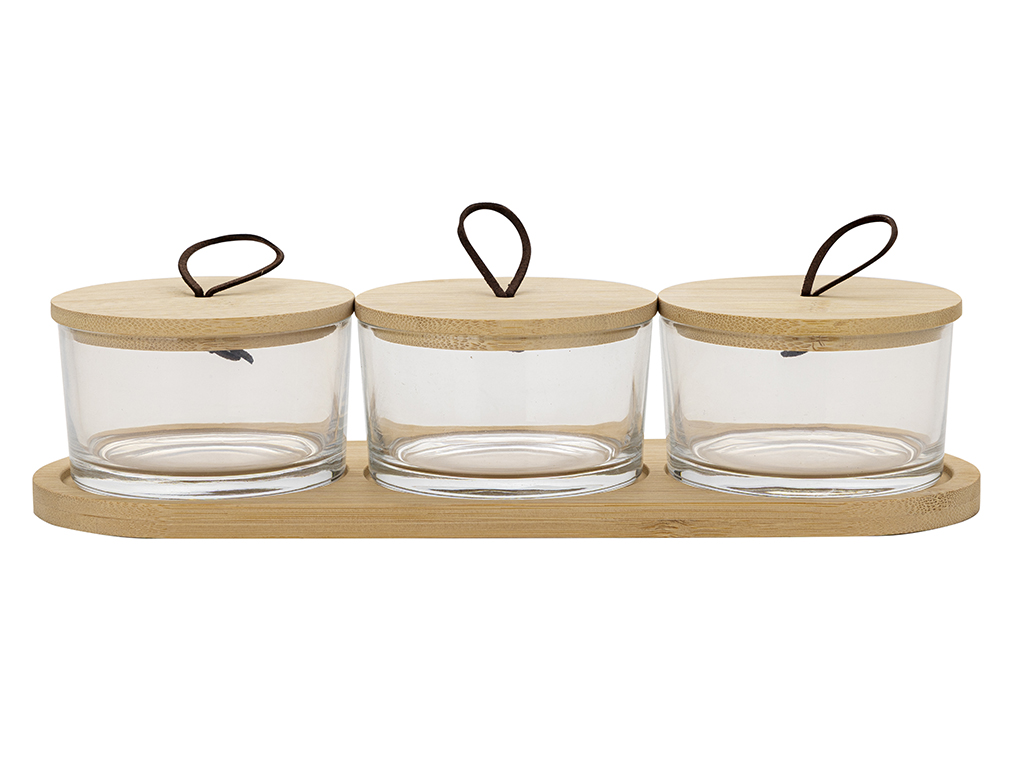 Runde Glas-dipschalen Auf Bambusständer, Mika-set, 3 Stück, Z/p