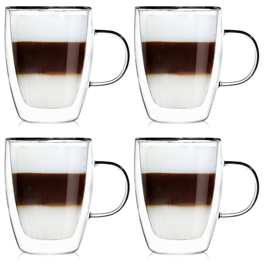 Doppelwandiges Thermoglas Für Latte Macchiato, Doppelter Kaffee (300 Ml), 4 Stück.