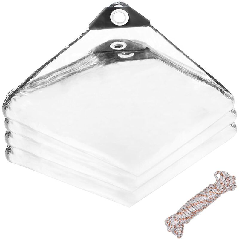[niemals Verwendet] X 2 M Transparente Plane Mit Ösen, 400 G/m² Wasserdichte Pvc-plane, Schutzplane Für Den Außenbereich, Mit 5 M Befestigungsseil, Für Gärten