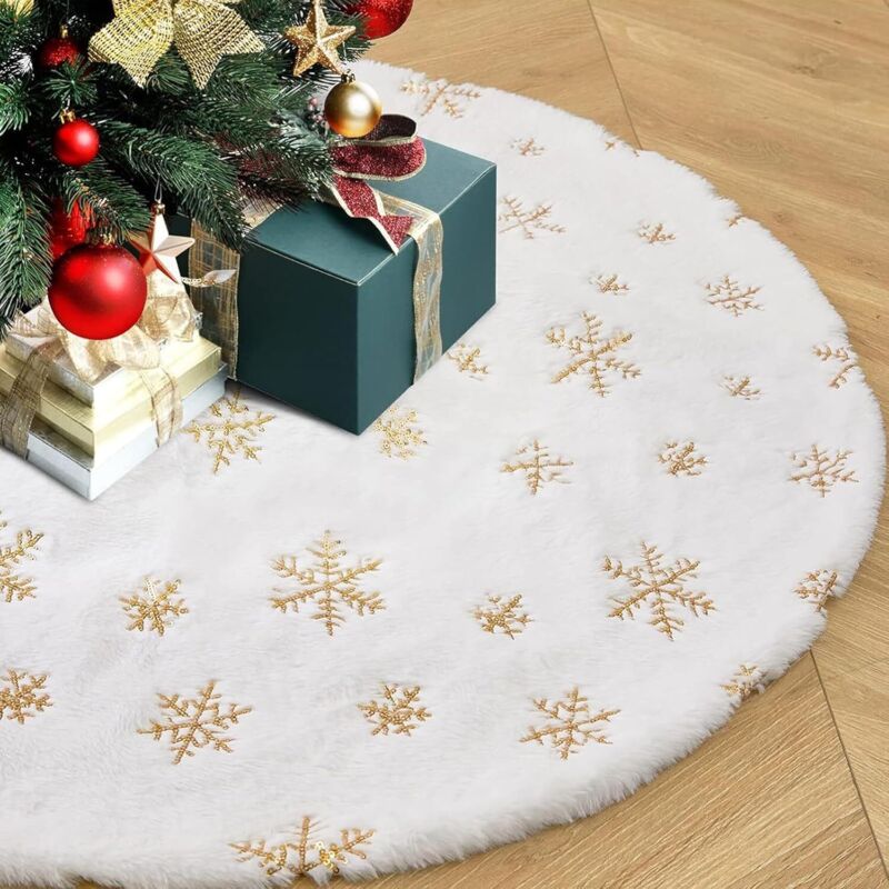 Weicher Plüsch-weihnachtsbaumrock Mit Goldenem Schneeflockenmuster. Für Drinnen Und Draußen Geeignet, Ideal Für Weihnachten, Halloween Und Valentinstag – Ulisem