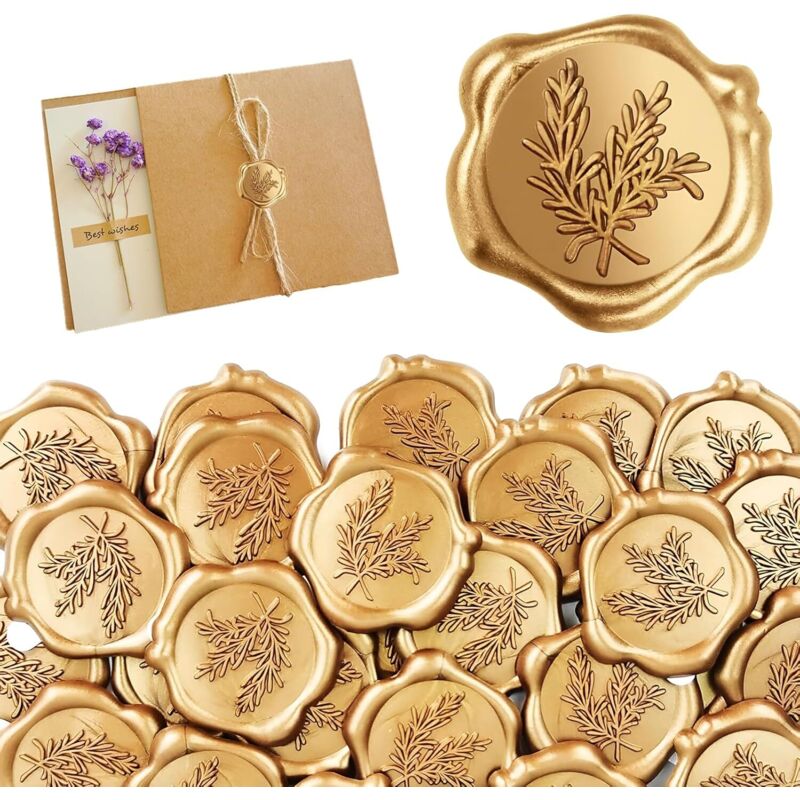 Selbstklebende Goldene Siegelwachssiegel – 50er-packung Mit Holzgriff, Ideal Für Hochzeiten, Einladungen Und Personalisierte Geschenke