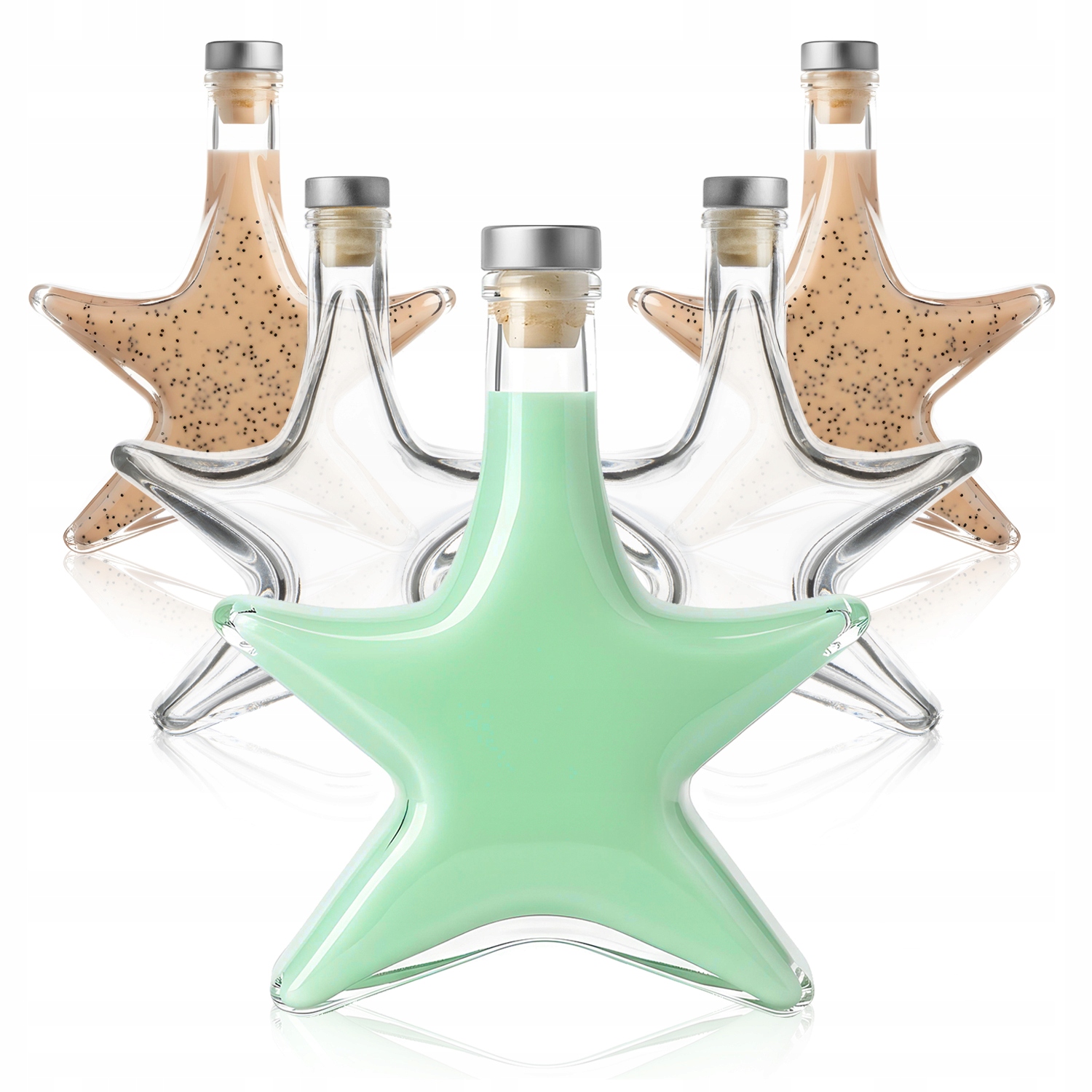 5x Star Glasflaschen 500 Ml 0,5 L Für Moonlight Whisky + Silberne Korken