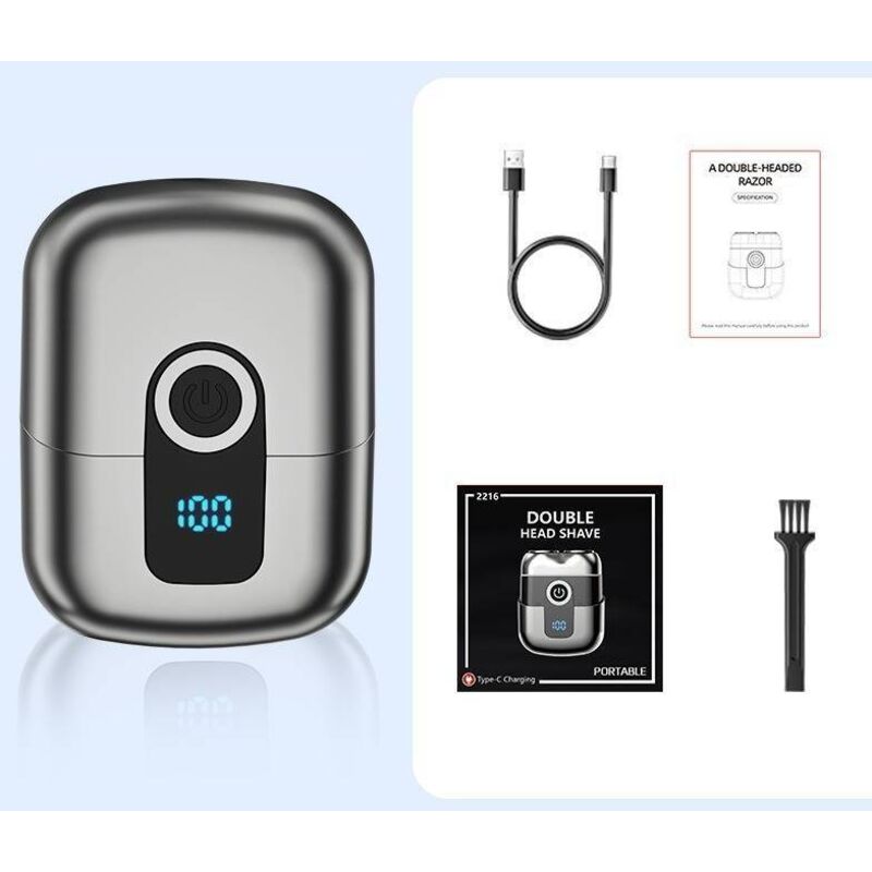 Kompakter Elektrorasierer Für Herren – Led-anzeige, Wasserdicht (ipx6), Leise Und Abwaschbar – Silber