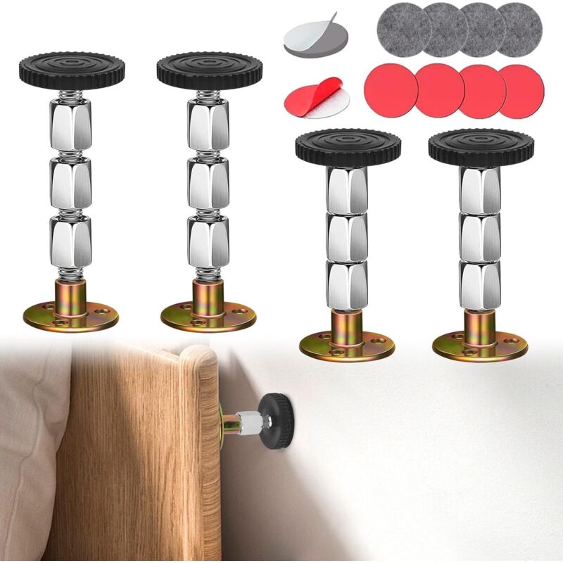Verstellbare Kippschutzfüße – 4er-set, Höhe 33–111 Mm, Gebürstetes Metall Für Bett, Sofa Und Tisch – Ulisem