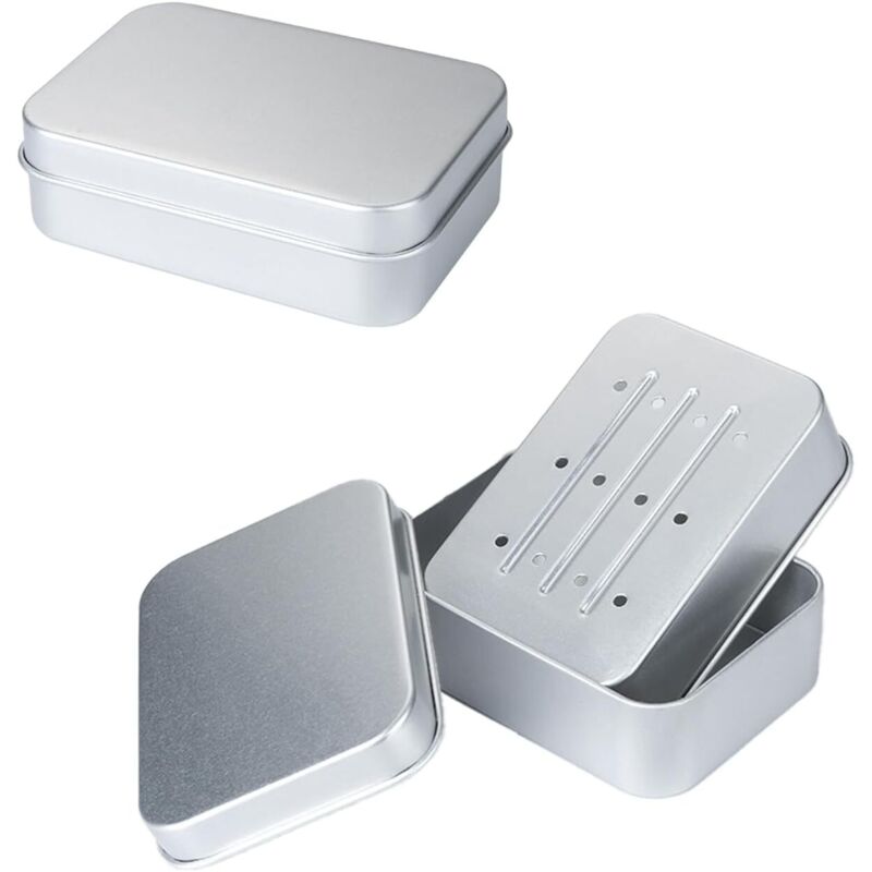 Seifenbox Aus Aluminium Mit Abtropfgitter, Wasserdichte Reisebox Zur Aufbewahrung Von Fester Seife Und Shampoo, Abmessungen 96 X 68 X 30 Mm