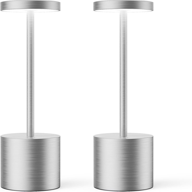 Wiederaufladbare, Dimmbare Und Wasserdichte Kabellose Tischleuchte, 2 Stück, 1800-mah-akku, Silber
