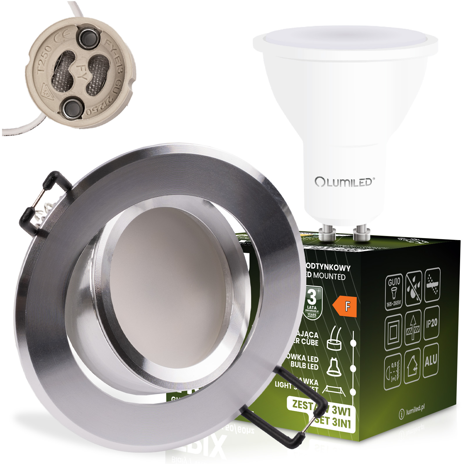 Runde, Bewegliche Halogen-einbauleuchte Trix 3in1 Gu10 6w 4000k Glänzend Silber Lumiled