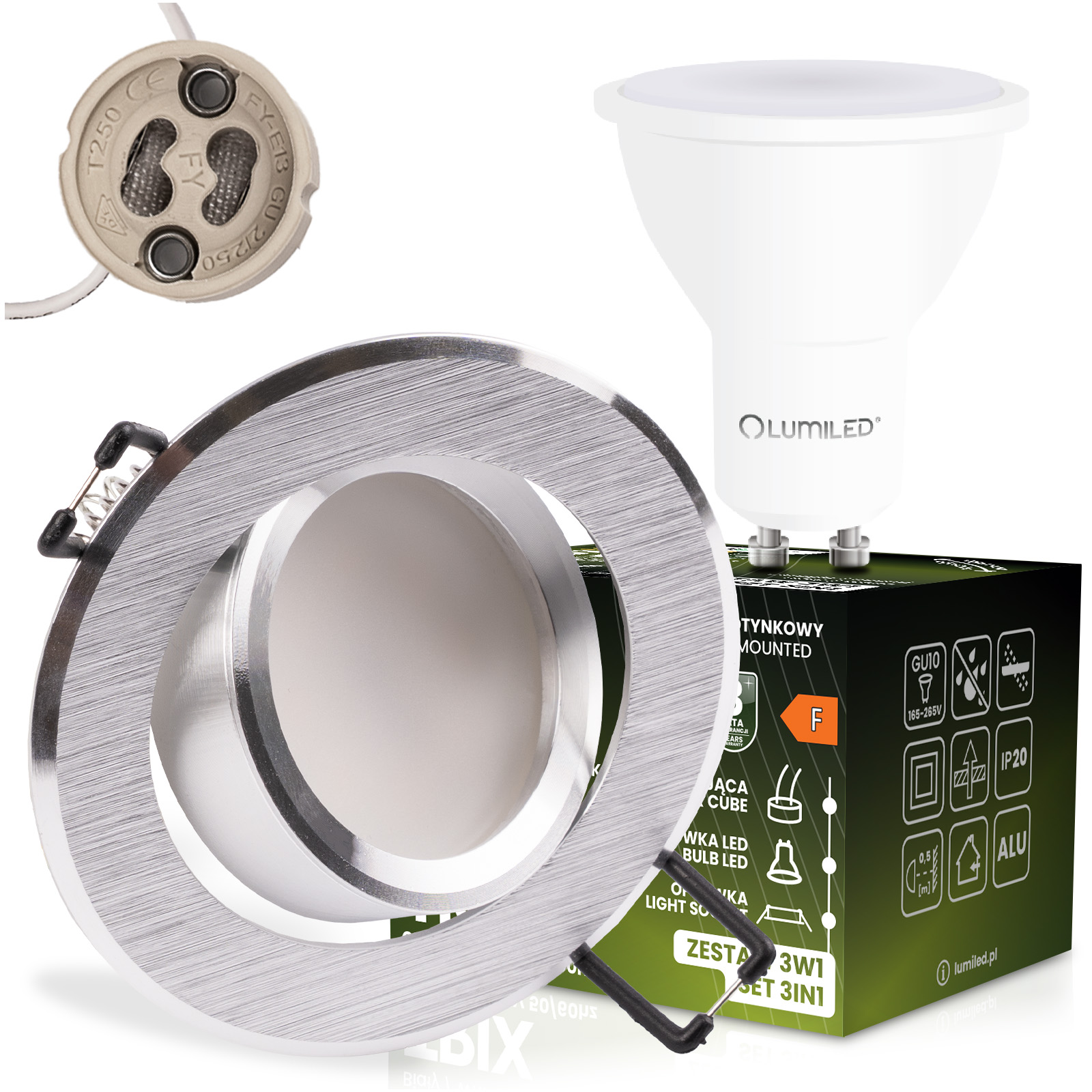 Runde, Bewegliche Halogen-einbauleuchte Trix 3in1 Gu10 6w 4000k Gebürstetes Silber Lumiled
