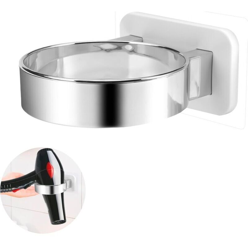 Wandmontierter Haartrocknerhalter, Kein Bohren Erforderlich, Extra Breiter Rand, Chrom-finish, Ideal Für Badezimmer Und Hotels - Ulisem