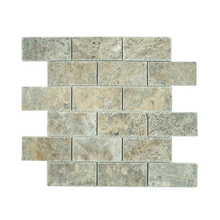 Mosaik Aus Alter Silbertravertin - Luxusbelag Für Wände Und Böden - Abmessungen 30,5x35,5x1 Cm