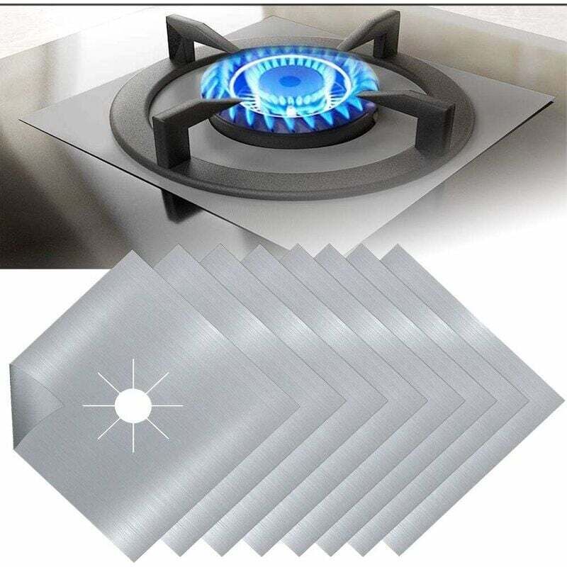 8-teiliges Set Teflon-antihaft-schutzplatten Für Gasherde, Silberfarben, Korrosionsbeständig, Universell Für Alle Brenner - Ulisem