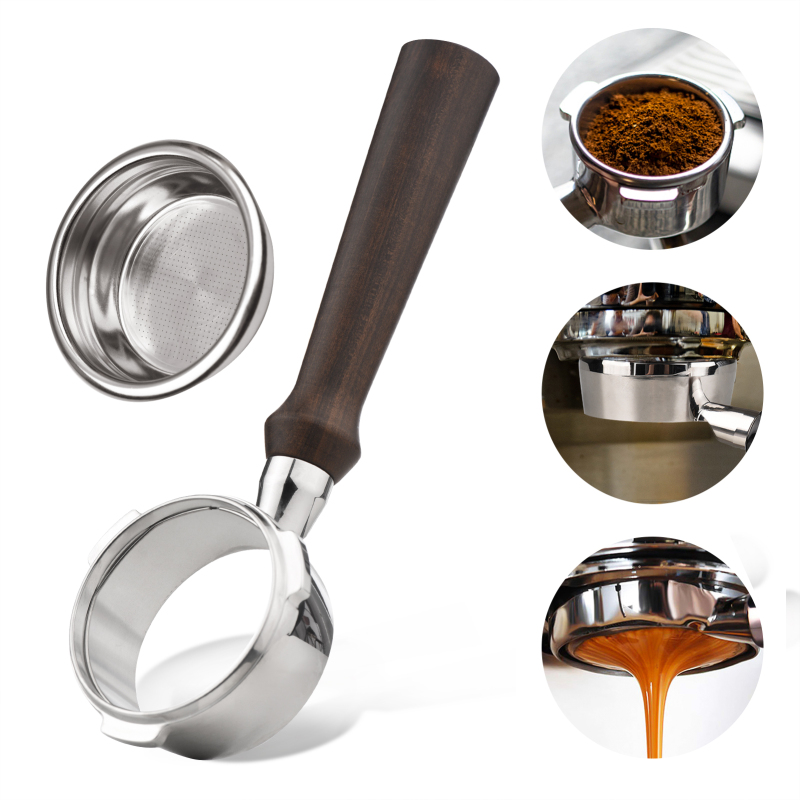 Bodenloser 58-mm-edelstahl-3-ohren-filterhalter Mit Holzgriff, Kompatibel Mit Den Kaffeemaschinen Barsetto Ba101, Ba102 Und Calphalon Temp Iq.