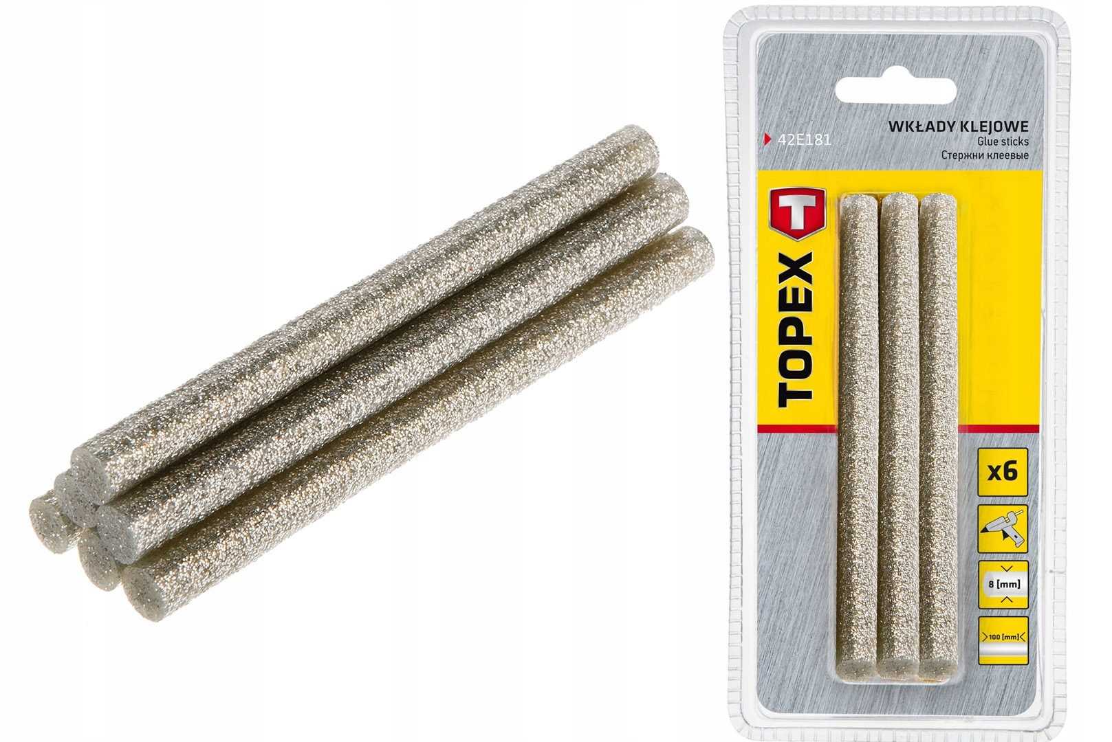 8 Mm Silberglitzer-klebestifte, 6 Stück.