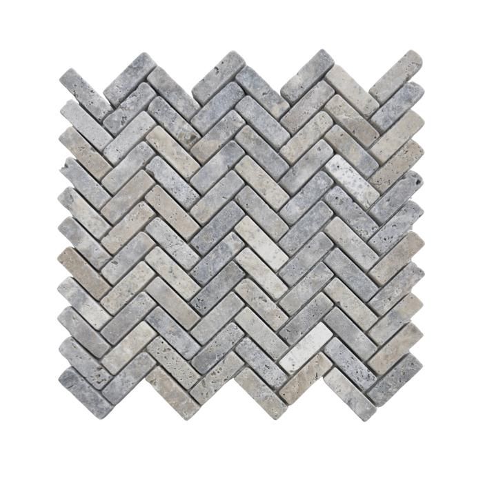 Mosaik Aus Travertin - Albedo Pierre - Silber Al-745 - 30,5x30,5 Cm - Silberne Oberfläche - Naturstein