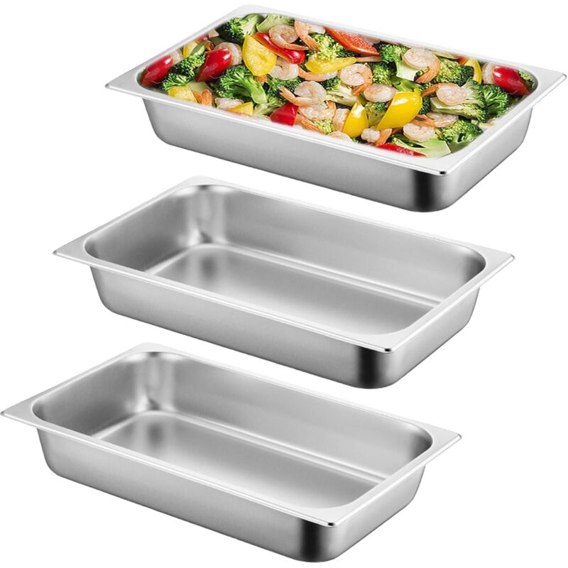 Set Mit 3 Panierschüsseln Aus Edelstahl, Gn 1/3 (32,5 X 17,5 X 6,5 Cm) – 2,4 L Fassungsvermögen – Rechteckig, Ideal Für Schnitzel, Fleisch Und Fisch