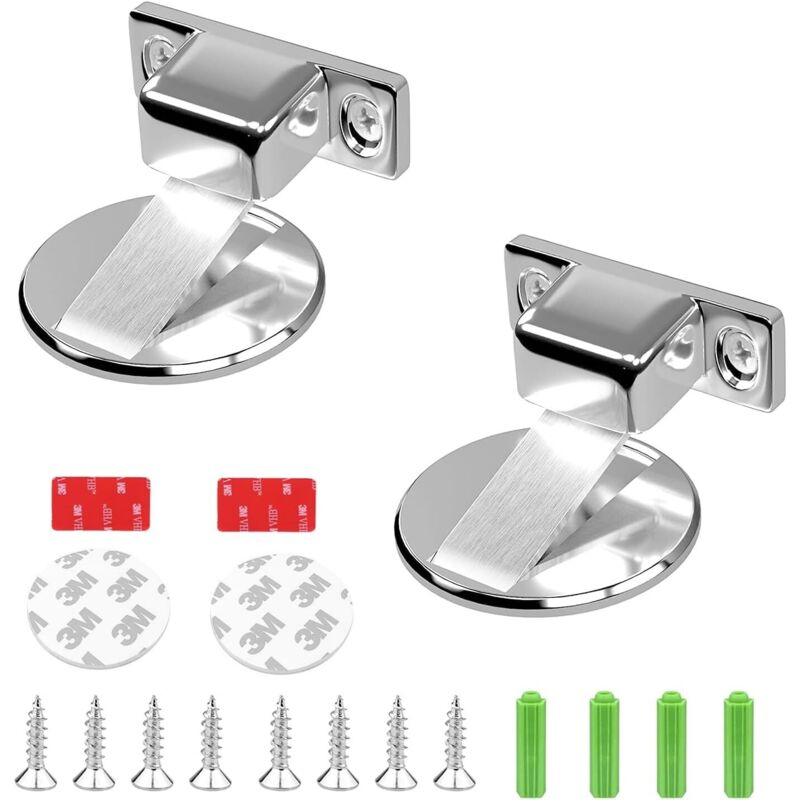 Selbstklebender Und Anschraubbarer Magnetischer Türstopper, 2 Stück, Silberfarbenes Metall, Unauffällige Bodenbefestigung, Sicherheit Und Stabilität – Ulisem