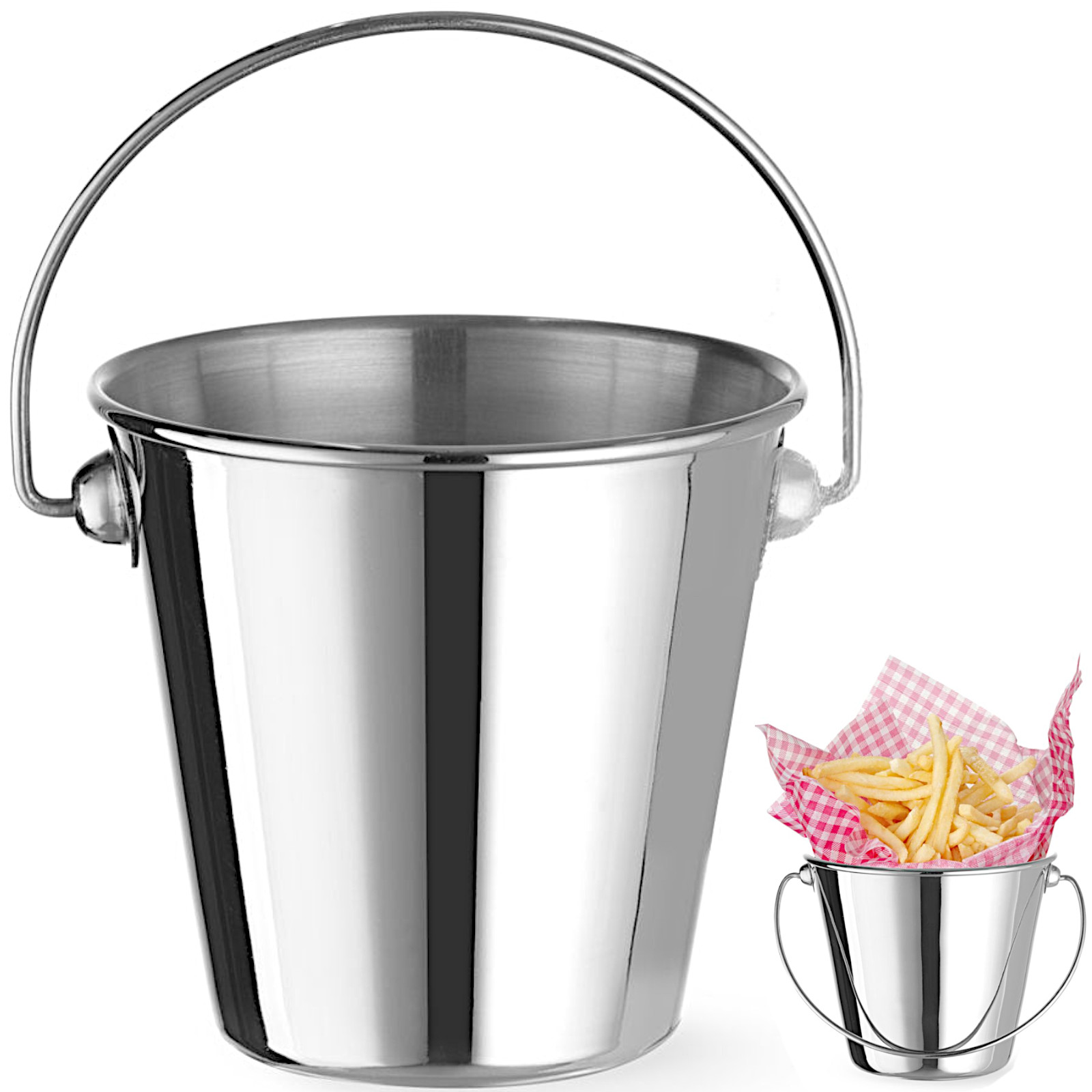 Kleiner Stahleimer Mit Griff Zum Servieren Von Snacks, Durchmesser 90 X 85 Mm