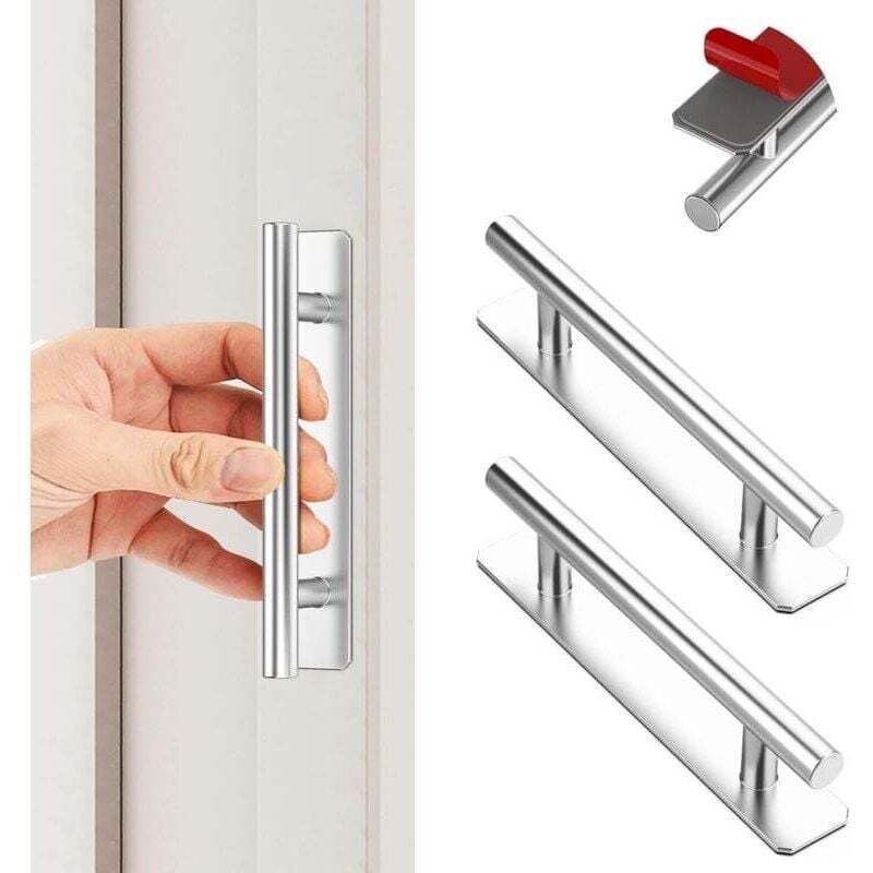 Selbstklebende Küchenschrankgriffe – 2er-set Aus Silber Eloxiertem Aluminium, 150 Mm, Kein Bohren Erforderlich