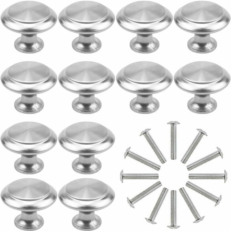Silberne Möbelgriffe, 12er-set Runde 30-mm-knöpfe Für Schubladen, Türen, Schränke Und Küchen - Ulisem