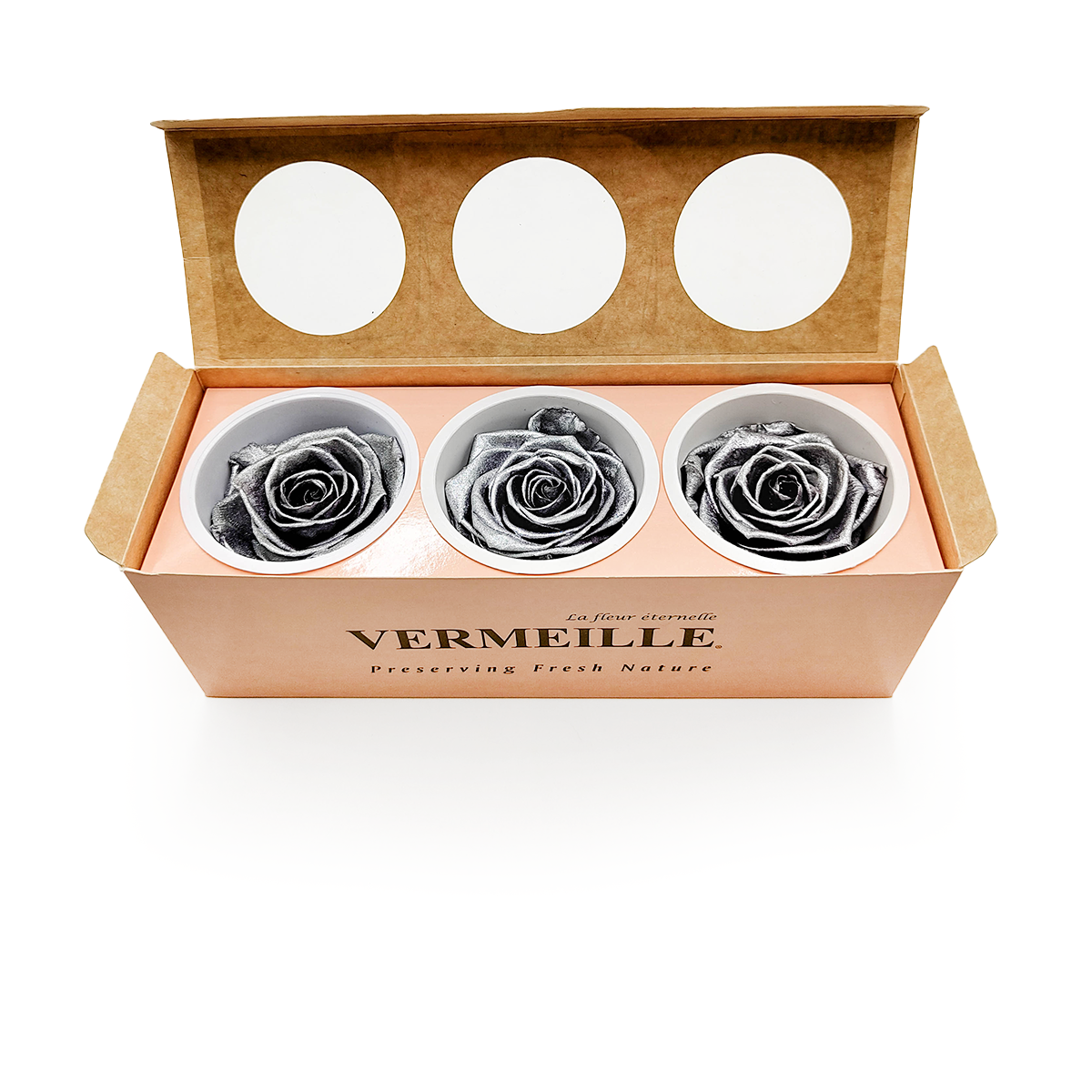 Stabilisierte Rose - Silber - Silber - Xl - 3 Stück