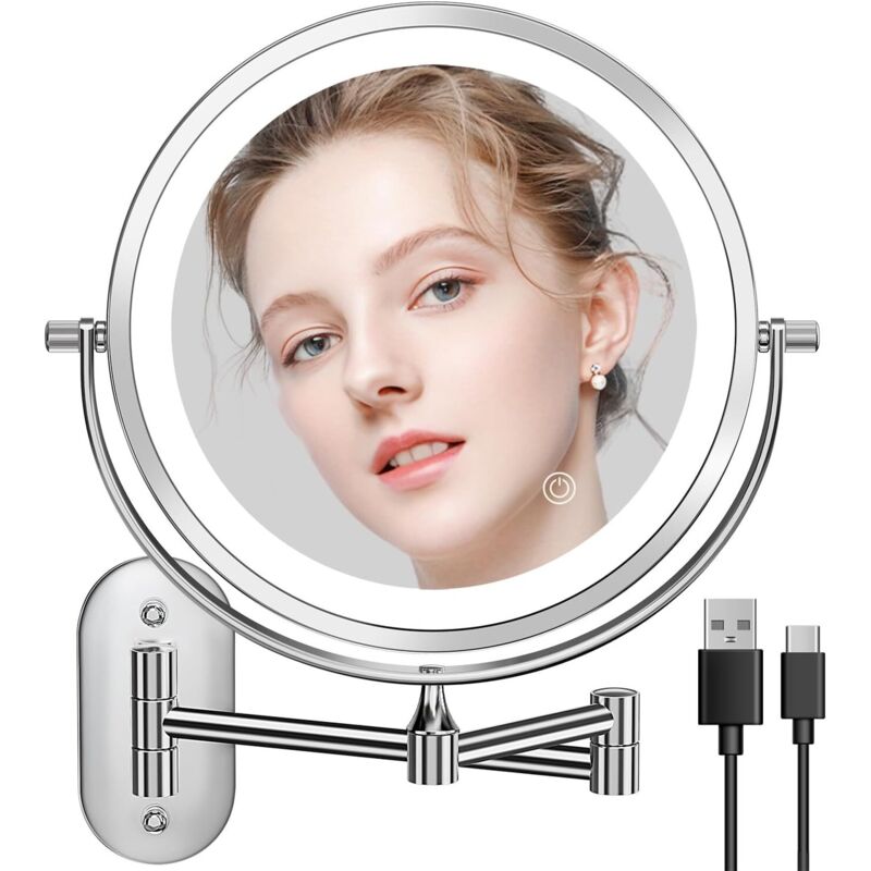 8-zoll-wand-schminkspiegel Mit Wiederaufladbarer Usb-led-beleuchtung, Doppelseitig (1x10x), 3 Beleuchtungsmodi, Touch-schalter – Ulisem