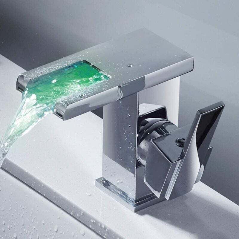 Hochwertiger, Led-beleuchteter Wasserfall-wasserhahn, Geeignet Für Warm- Und Kaltwasserspülen, Silberfarben.