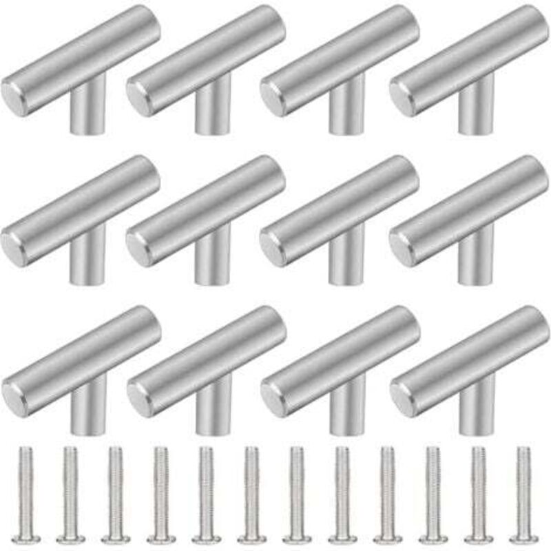 [niemals Verwendet] Set Mit 12 Küchenschrankgriffen, 50 Mm T-förmige Edelstahl-schrankgriffe, Für Schubladenstangen, Schränke, Türen, Möbel, Badezimmer, Schlafzimmer Und Kleiderschränke