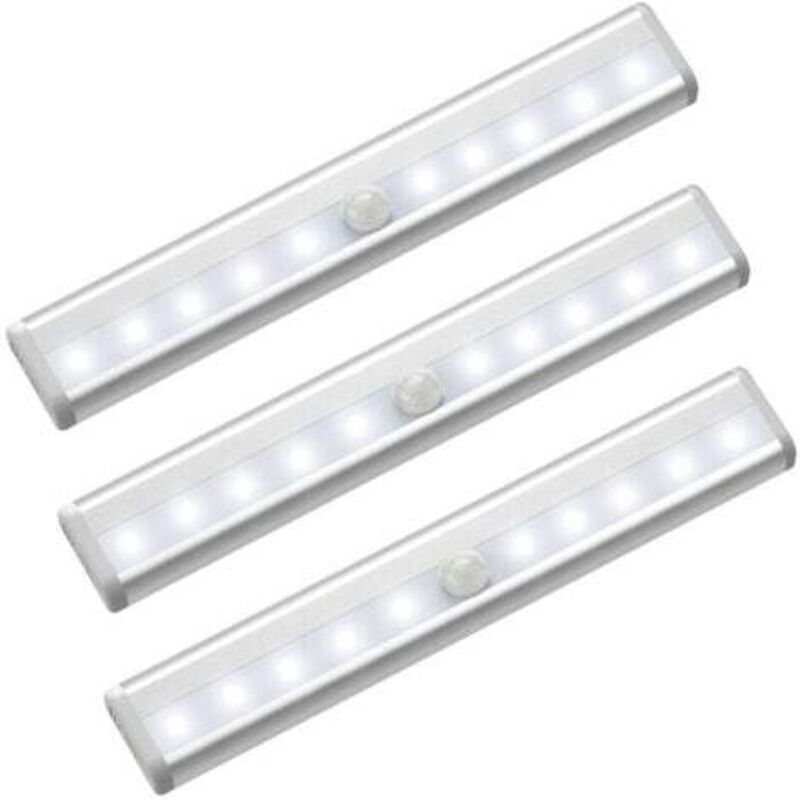 [niemals Verwendet] 3er-set Kabellose Led-leuchten Mit Bewegungssensor Und Magnetstreifen Für Kleiderschrank, Garderobe, Treppenhaus, Zuhause, Büro – Silber