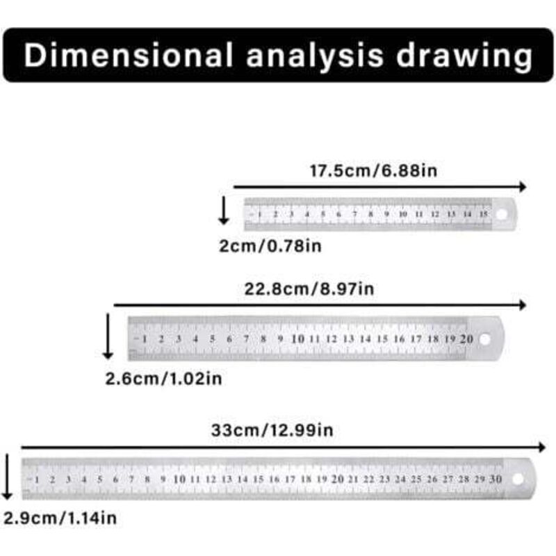 [niemals Verwendet] 3-teiliges Präzisionslineal-set Aus Edelstahl, Metall-lineal-set, 15 Cm (6"), 20 Cm (8"), 30 Cm (12"), Silbernes Edelstahllineal