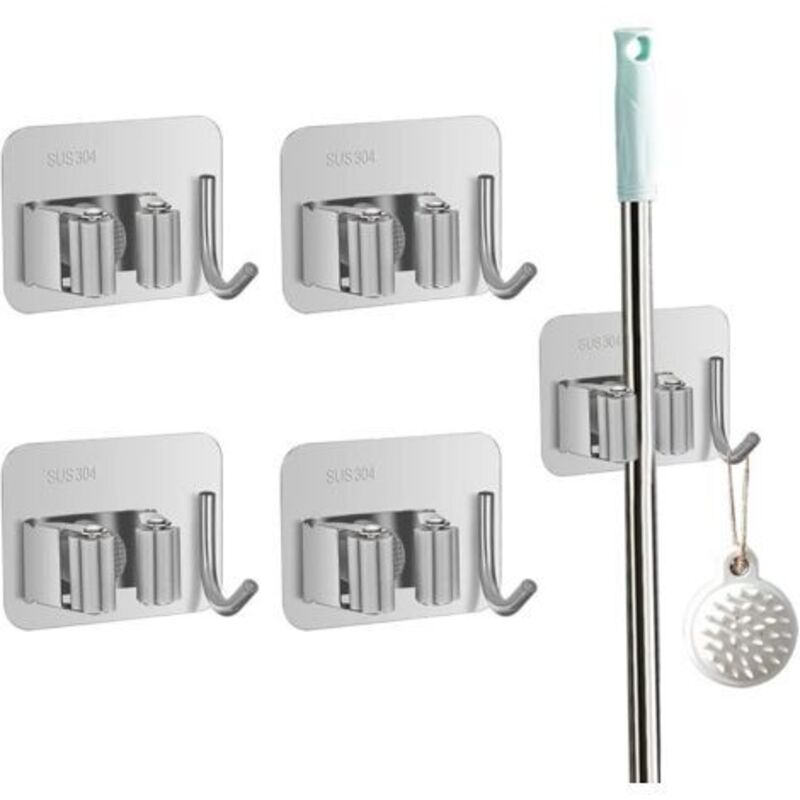 [niemals Verwendet] 4-teiliger Wandbesenhalter – Silber, Bohrfreier Wandbesenhalter Mit Haken, Selbstklebender Edelstahl-wandbesenhalter, Werkzeugorganizer, Besenaufbewahrung Für Küche Oder Garage