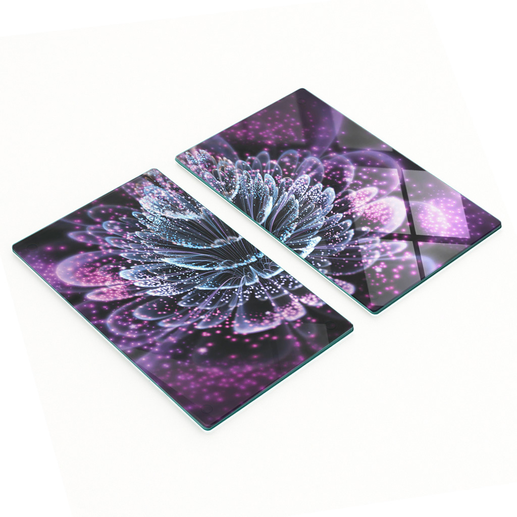 Stilvolle Und Robuste Glasplatten Mit Lila Blumenmuster, 2 X 30 X 52 Cm
