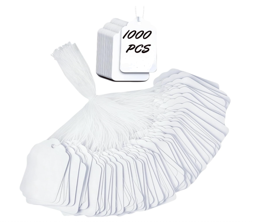 1000 Vormontierte Preisschilder Mit Schnur, Weiße Papierschilder Für Flohmärkte, Schmuck, Kleidung Und Einzelhandel, Maße 1,75 X 1,093 Zoll