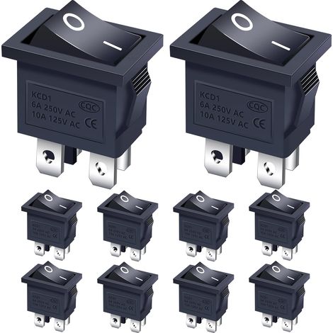10 Stück 2-positionen Ein/aus Dpst 4-pin Wippschalter 6a 250vac Für Auto, Lkw, Boot, Haushaltsgeräte Kcd1-4-201-bk