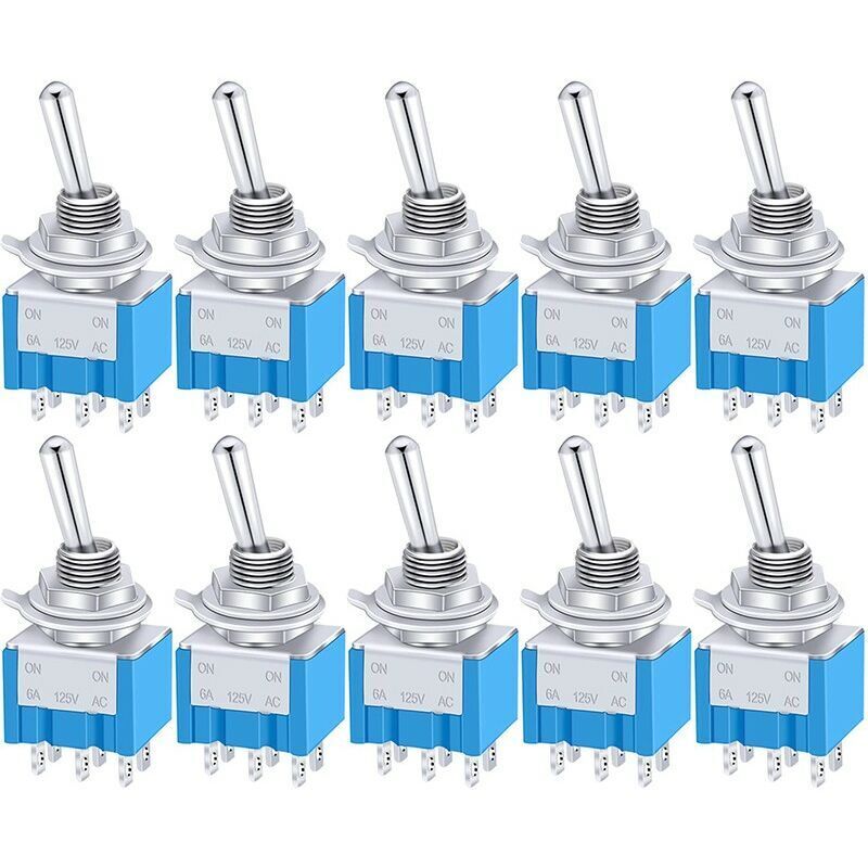 10 Stück Mini-kippschalter Ein/aus/ein, 6 Anschlüsse, 3-positionen-dpdt-metall-wippschalter, Ac 125 V, 6 A, Für Auto, Lkw, Boot, Mts-203