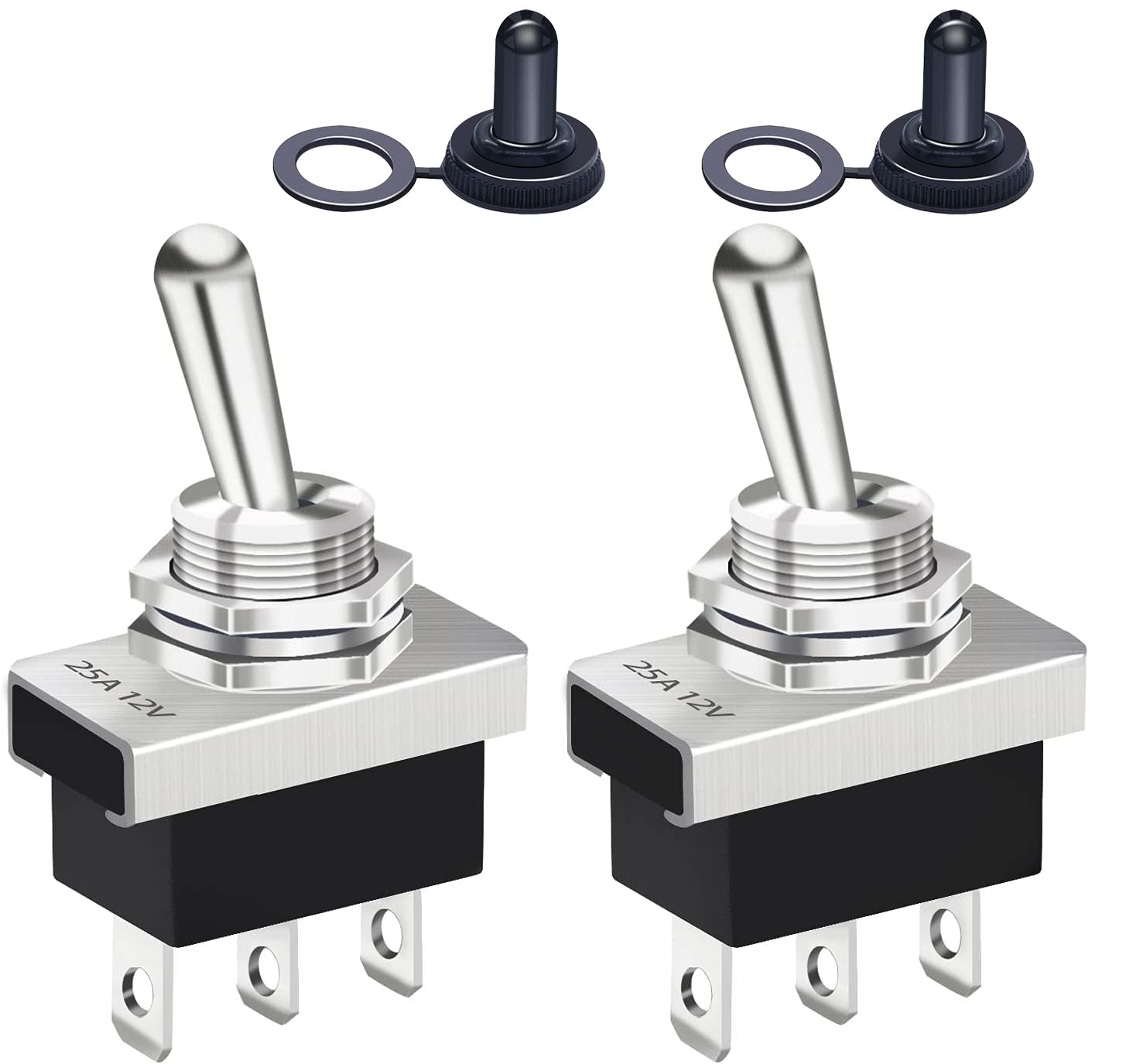 2 Stück 12v 25a Spdt Ein-ein 3-pin 2-positionen-wippschalter Mit Wasserdichter Kfz-abdeckkappe Kn3d-102