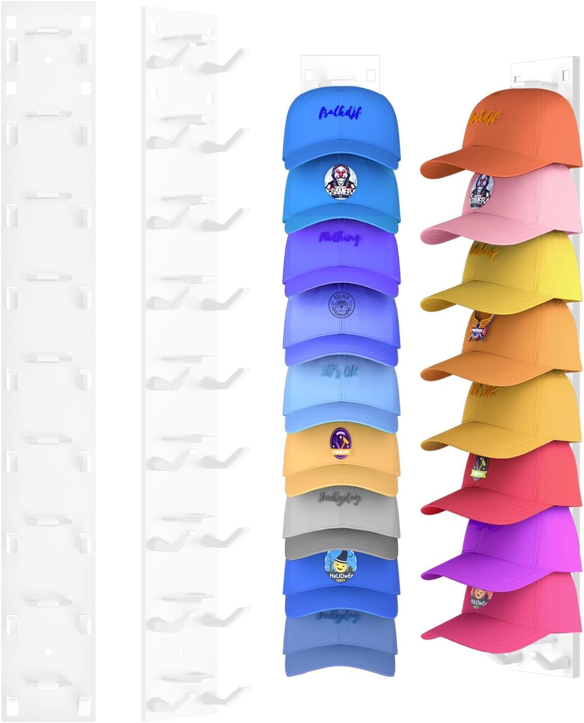 Set Mit 2 Selbstklebenden Kappenhaltern Für Bis Zu 18 Hüte, Kein Bohren Erforderlich, Zur Aufbewahrung Von Baseballkappen, Für Schlafzimmer, Tür, Kleiderschrank (weiß)
