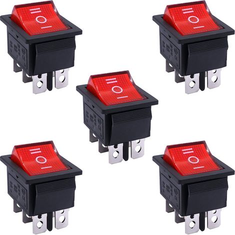5-teiliger Dpdt-wippschalter (6-polig, 3-positionen, Ein/aus/ein) Mit Roter Led-anzeige, 16 A, 250 V, Für Auto, Lkw, Boot Und Haushaltsgeräte (kcd2-203n-r)