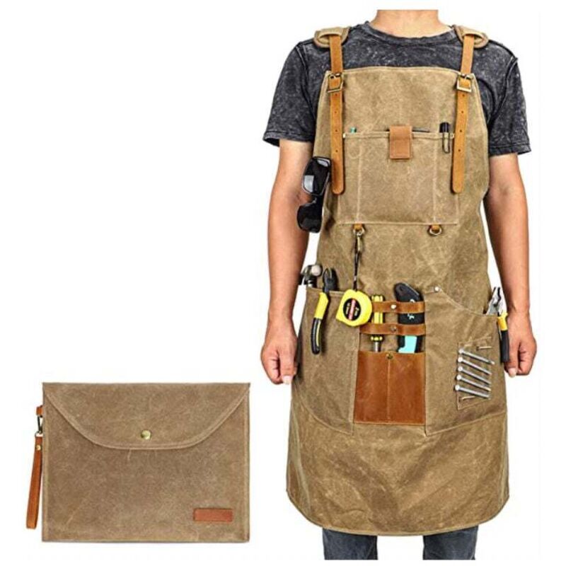 Arbeitsschürze Aus Wachstuch Für Damen Und Herren Mit Tasche Und Gepolsterten Schultergurten, Schnellverschluss, Verstellbar Bis Größe Xxl