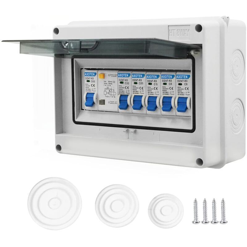 Elektrischer Schaltschrank Ip65 Für 4 Stromkreise, 63-a-fehlerstromschutzschalter, 6-a-/10-a-/20-a-/32-a-schalter, Flammhemmender Kunststoff
