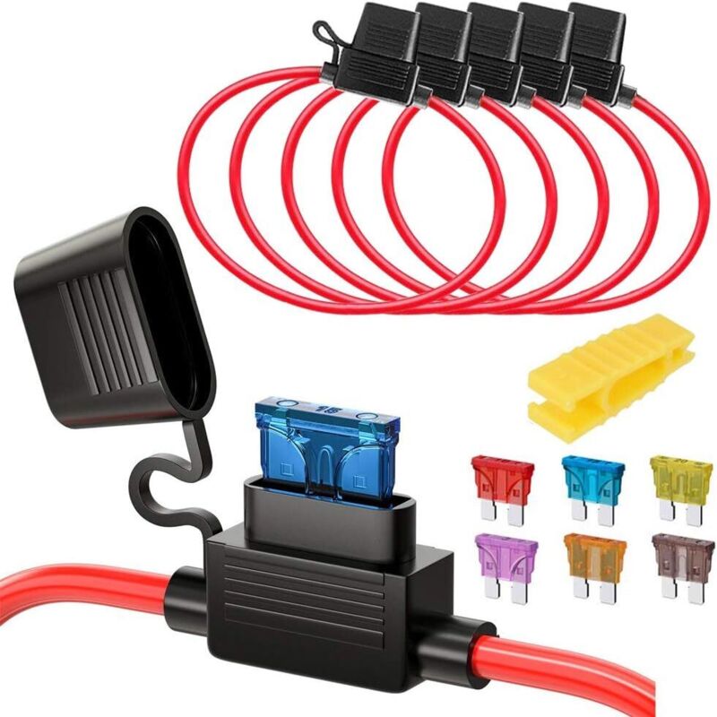 Stück Wasserdichte Stecksicherungen (16 Awg, Mittlerer Flachdraht) Mit Kabel. 32 V Dc, 20 A Zusatzstromkreis Für Lkw Und Pkw. Enthält 6 Standard-flachsicherungen Und 1 Sicherungszieher.