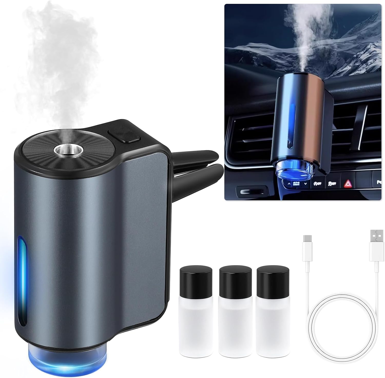 Intelligenter Lufterfrischer Und Auto-öldiffusor, Universeller, Wiederaufladbarer, Intelligenter Aroma-luftbefeuchter Mit 3 Modi/farben, Automatische Ein-/ausschaltfunktion