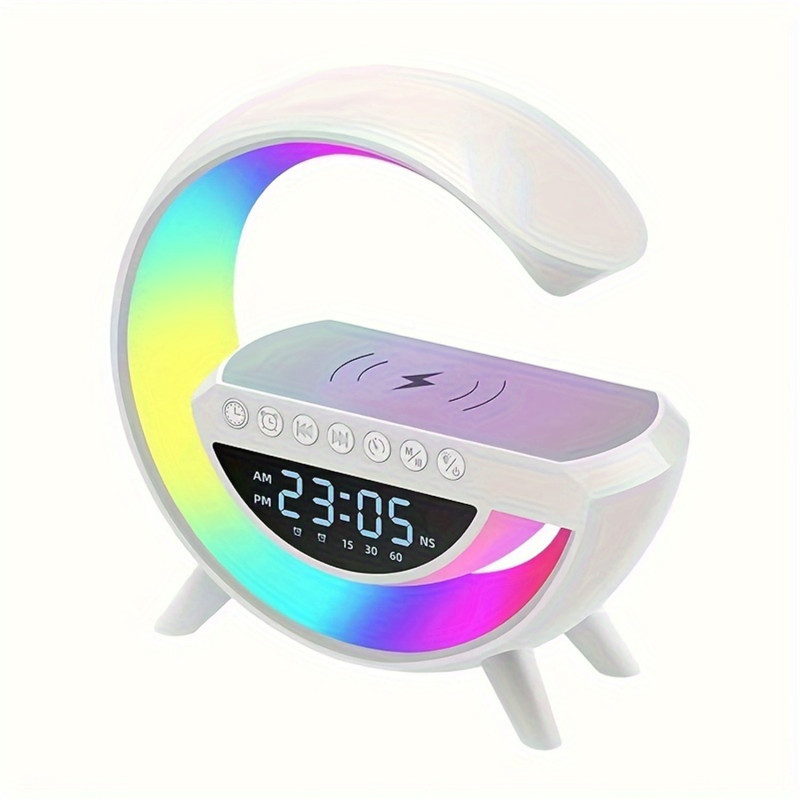 Led-nachttischlampe Mit 15-w-funkladegerät, Bluetooth-lautsprecher Und Umgebungslicht (dimmbar)