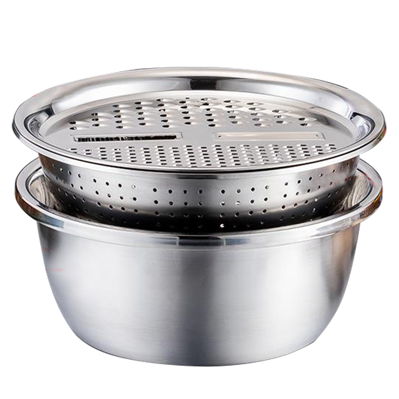 3-in-1 Multifunktionsreibe, -hobel Und -gemüseschneider, Edelstahl, Inklusive Siebschale (25/28 Cm)