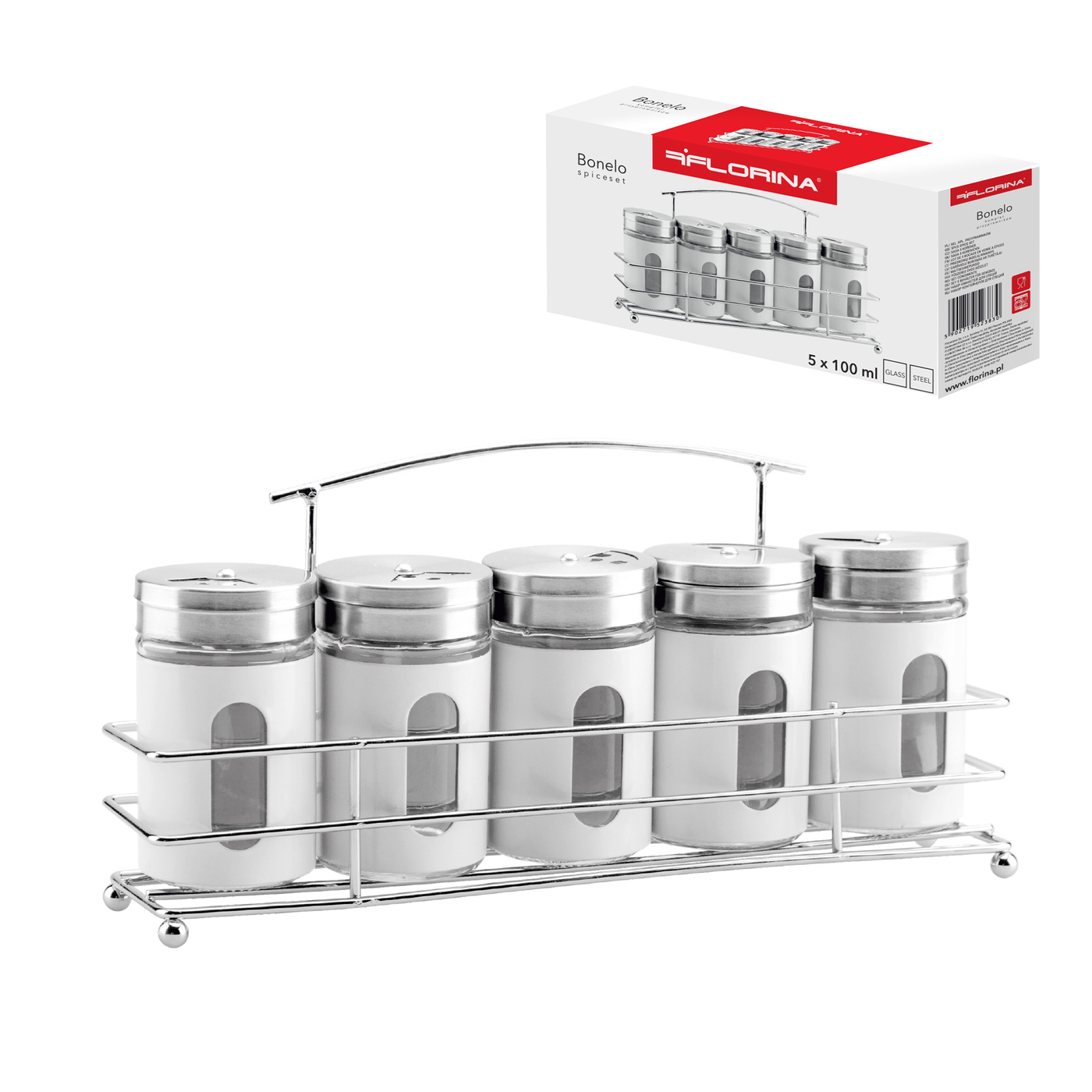 Set Mit 5 Florina Bonelo Gewürzgläsern, Weiß