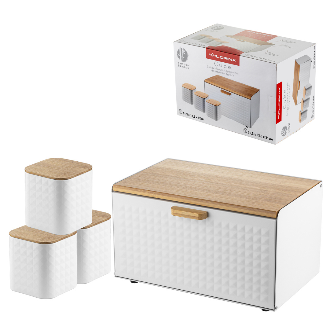 Küchenset: Brotkasten Und 3 Behälter Für Kaffee, Tee, Zucker, Florina Cube, Weiß