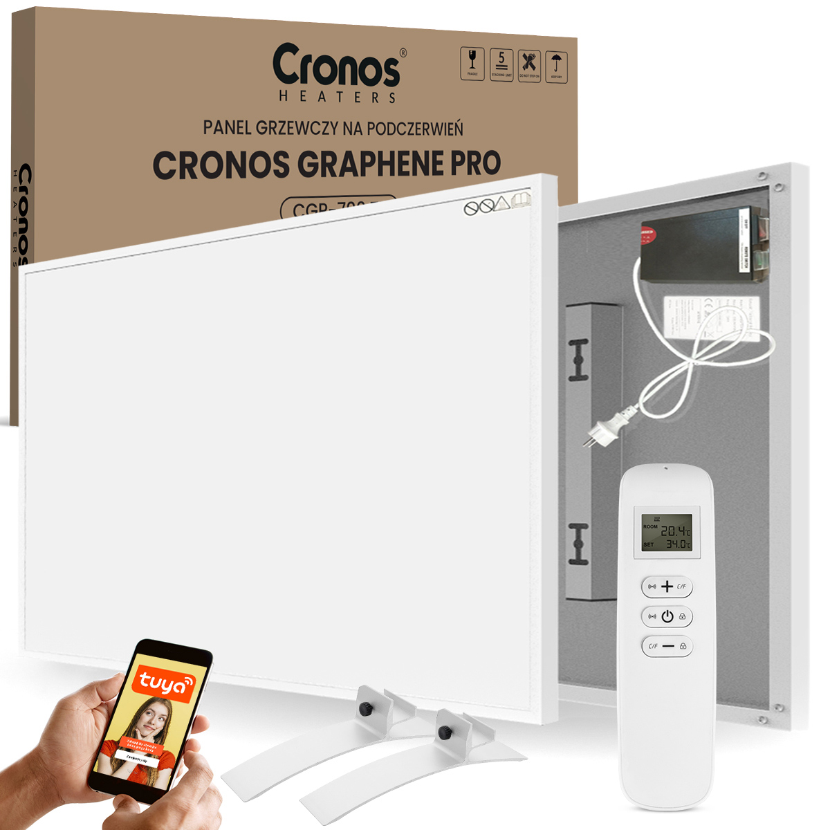 Set Mit Infrarot-heizpaneelen Cronos Graphene Pro Cgp-700twp, Weiß + Silberne Füße